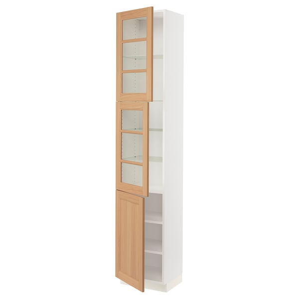 SEKTION Armoire haute 2 ptes vitr/1 pte, blanc/Vedhamn chêne, 18x15x90 "