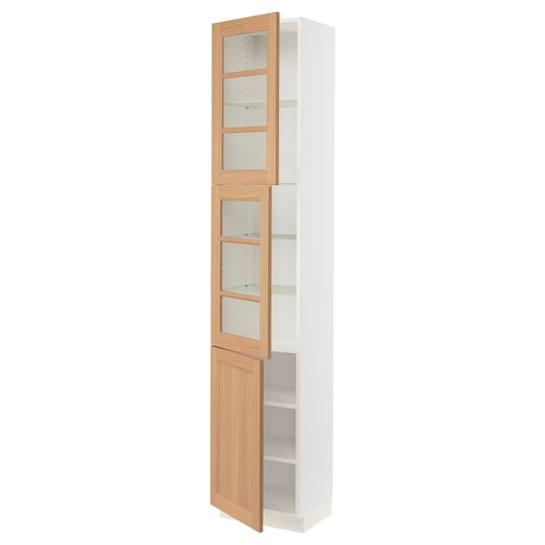 SEKTION Armoire haute 2 ptes vitr/1 pte, blanc/Vedhamn chêne, 18x15x90 "