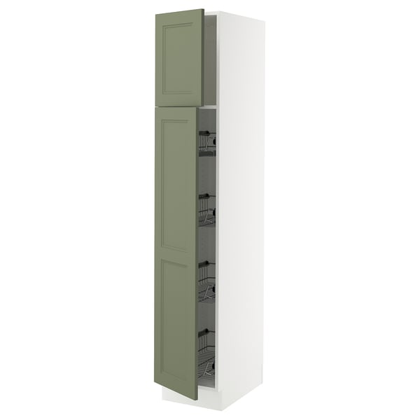 SEKTION Armoire haute av porte +corbeilles, blanc/Axstad gris-vert, 15x24x80 "