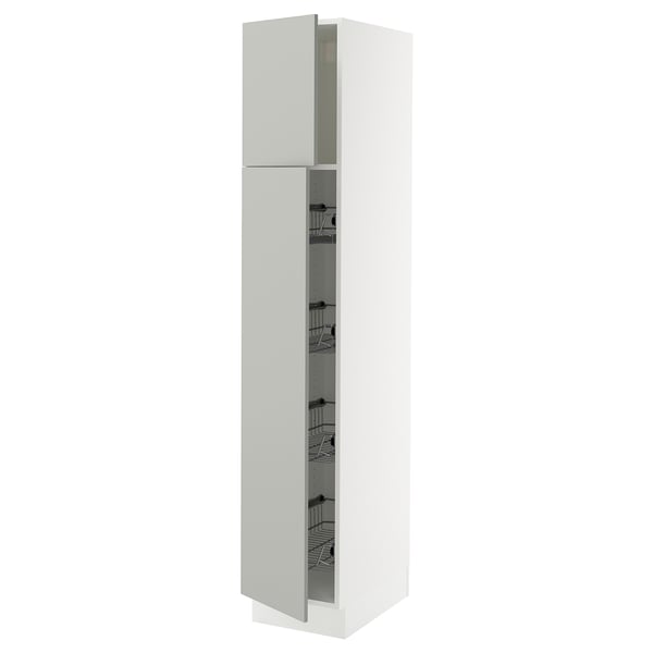 SEKTION Armoire haute av porte +corbeilles, blanc/Havstorp gris clair, 15x24x80 "
