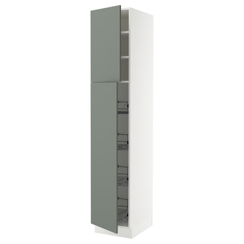 SEKTION Armoire haute av porte +corbeilles, blanc/Nickebo gris -vert mat, 18x24x90 "