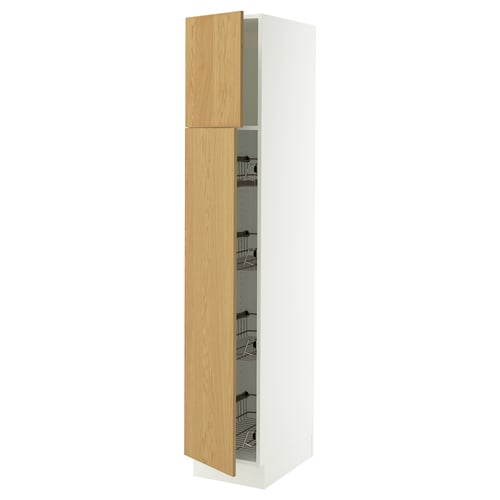SEKTION Armoire haute av porte +corbeilles, blanc/Sinarp chêne plaqué, 15x24x80 "