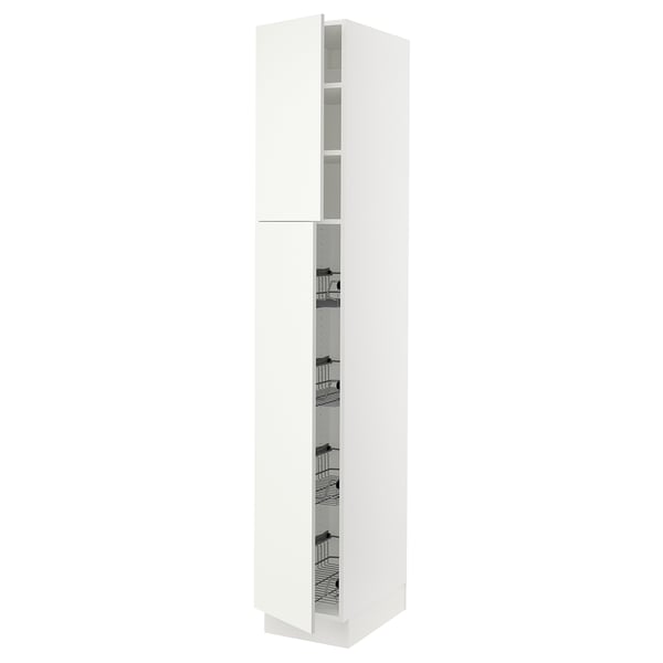 SEKTION Armoire haute av porte +corbeilles, blanc/Vallstena blanc, 15x24x90 "