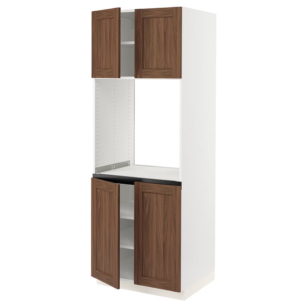 SEKTION Armoire haute four 4 ptes, blanc Enköping/brun effet noyer, 30x24x80 "