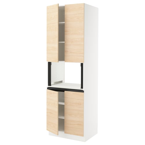SEKTION Armoire haute micro-ondes 4 ptes, blanc/Askersund effet frêne clair, 30x24x90 "