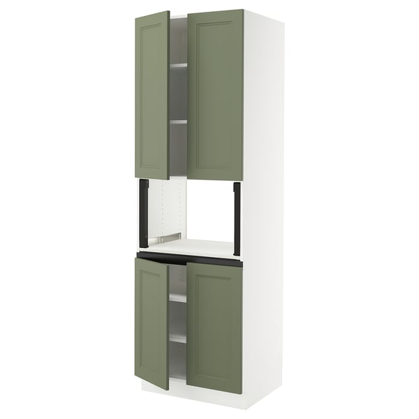 SEKTION Armoire haute micro-ondes 4 ptes, blanc/Axstad gris-vert, 30x24x90 "