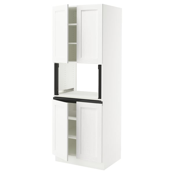 SEKTION Armoire haute micro-ondes 4 ptes, blanc Enköping/blanc effet bois, 30x24x80 "