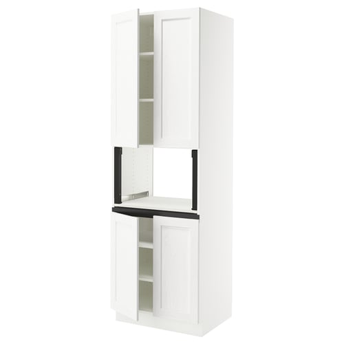 SEKTION Armoire haute micro-ondes 4 ptes, blanc Enköping/blanc effet bois, 30x24x90 "