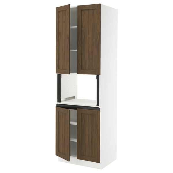 SEKTION Armoire haute micro-ondes 4 ptes, blanc Enköping/brun effet noyer, 30x24x90 "