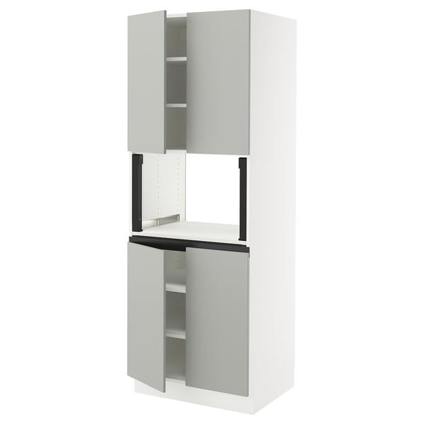 SEKTION Armoire haute micro-ondes 4 ptes, blanc/Havstorp gris clair, 30x24x80 "
