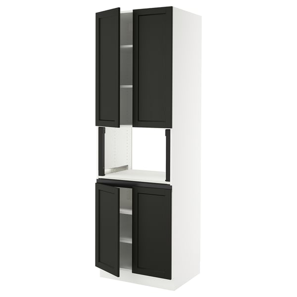 SEKTION Armoire haute micro-ondes 4 ptes, blanc/Lerhyttan teinté noir, 30x24x90 "