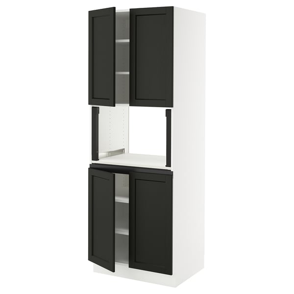 SEKTION Armoire haute micro-ondes 4 ptes, blanc/Lerhyttan teinté noir, 30x24x80 "