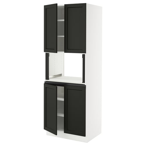 SEKTION Armoire haute micro-ondes 4 ptes, blanc/Lerhyttan teinté noir, 30x24x80 "