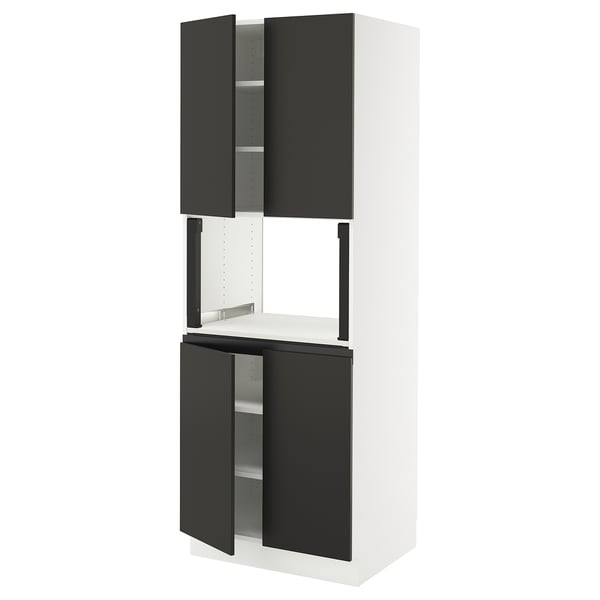 SEKTION Armoire haute micro-ondes 4 ptes, blanc/Nickebo anthracite mat, 30x24x80 "