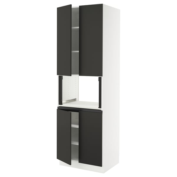 SEKTION Armoire haute micro-ondes 4 ptes, blanc/Nickebo anthracite mat, 30x24x90 "