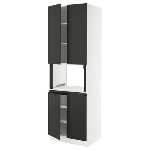 SEKTION Armoire haute micro-ondes 4 ptes, blanc/Nickebo anthracite mat, 30x24x90 "