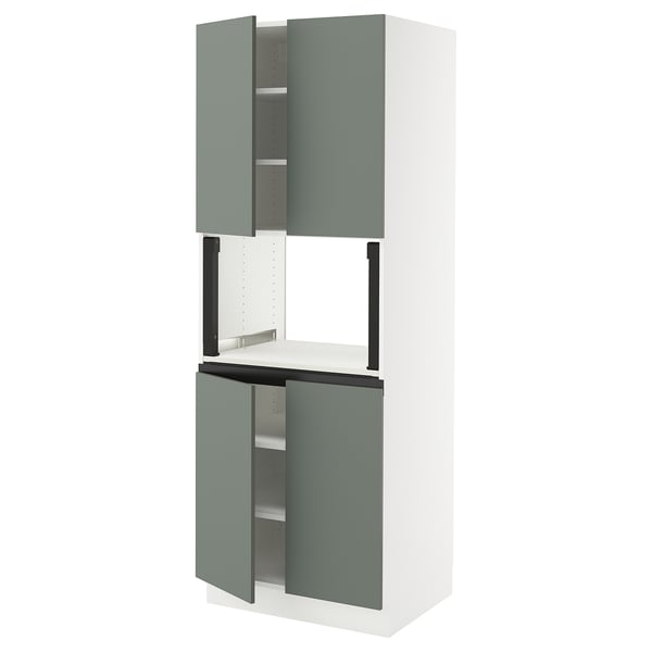 SEKTION Armoire haute micro-ondes 4 ptes, blanc/Nickebo gris -vert mat, 30x24x80 "