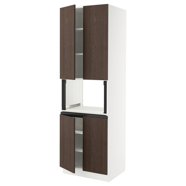 SEKTION Armoire haute micro-ondes 4 ptes, blanc/Sinarp brun, 30x24x90 "