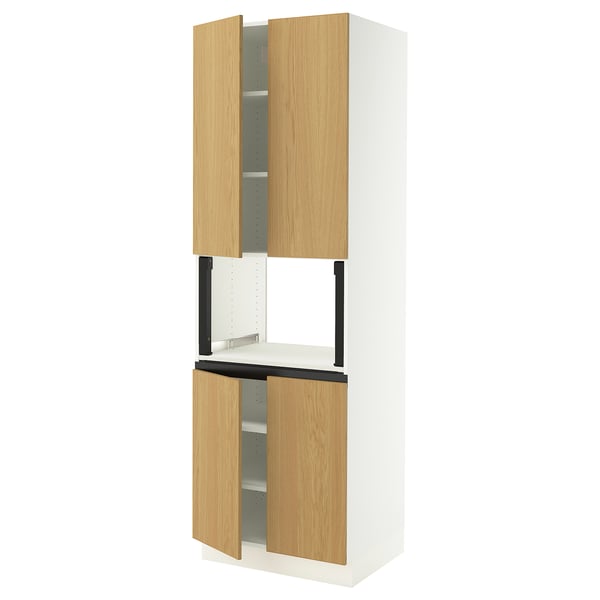 SEKTION Armoire haute micro-ondes 4 ptes, blanc/Sinarp chêne plaqué, 30x24x90 "