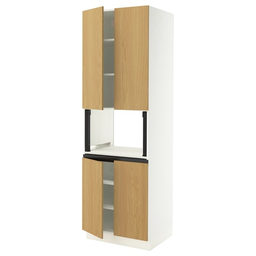 SEKTION Armoire haute micro-ondes 4 ptes, blanc/Sinarp chêne plaqué, 30x24x90 "