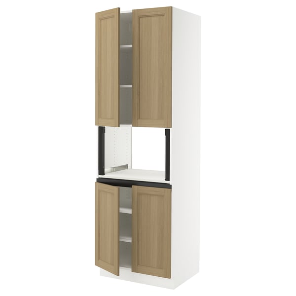SEKTION Armoire haute micro-ondes 4 ptes, blanc/Vedhamn chêne, 30x24x90 "