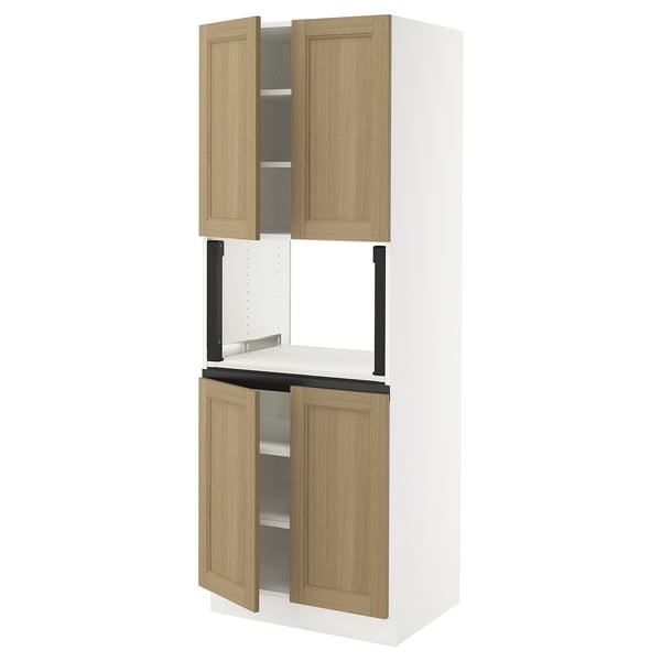 SEKTION Armoire haute micro-ondes 4 ptes, blanc/Vedhamn chêne, 30x24x80 "