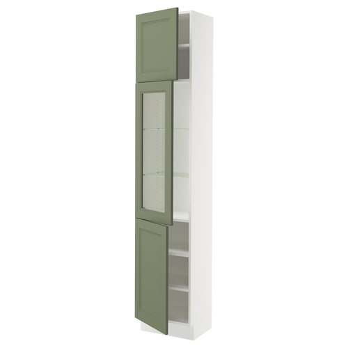 SEKTION Armoire haute pte vitr/2 ptes, blanc/Axstad gris-vert, 18x15x90 "