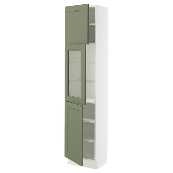 SEKTION Armoire haute pte vitr/2 ptes, blanc/Axstad gris-vert, 18x15x80 "