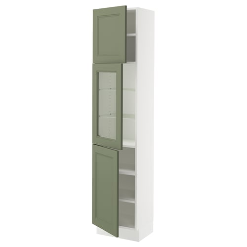 SEKTION Armoire haute pte vitr/2 ptes, blanc/Axstad gris-vert, 18x15x80 "