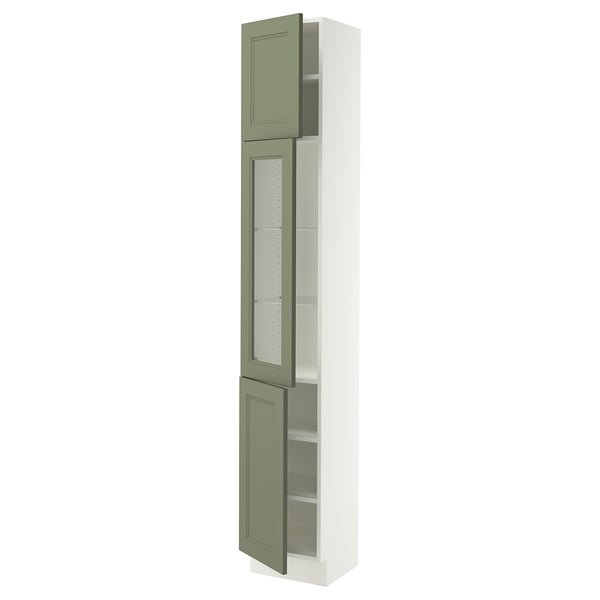SEKTION Armoire haute pte vitr/2 ptes, blanc/Axstad gris-vert, 15x15x90 "