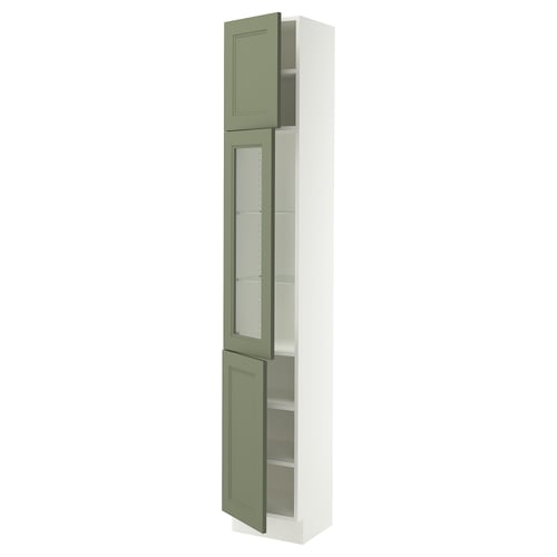 SEKTION Armoire haute pte vitr/2 ptes, blanc/Axstad gris-vert, 15x15x90 "