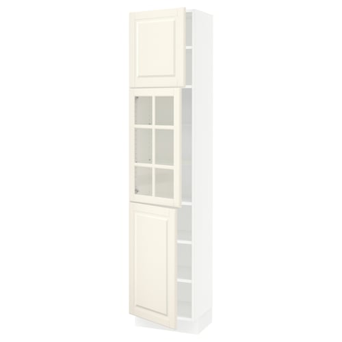 SEKTION Armoire haute pte vitr/2 ptes, blanc/Bodbyn blanc cassé, 18x15x80 "