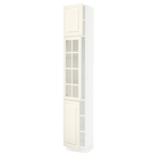 SEKTION Armoire haute pte vitr/2 ptes, blanc/Bodbyn blanc cassé, 15x15x90 "