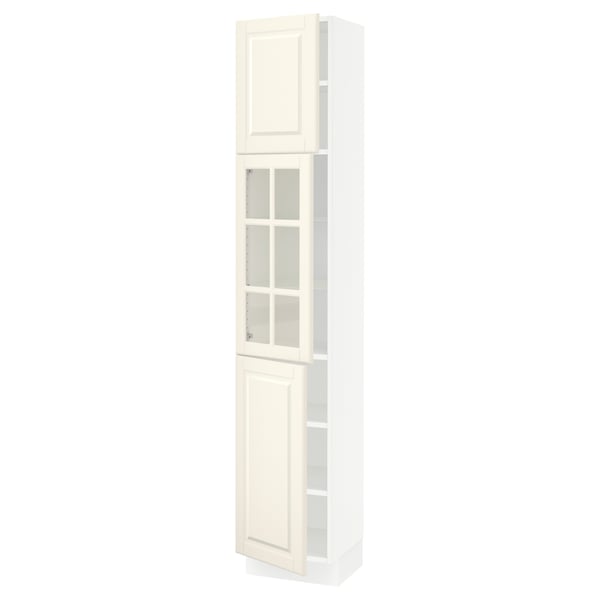 SEKTION Armoire haute pte vitr/2 ptes, blanc/Bodbyn blanc cassé, 15x15x80 "