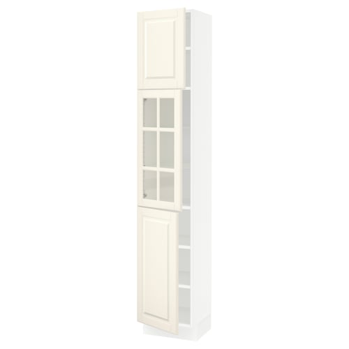SEKTION Armoire haute pte vitr/2 ptes, blanc/Bodbyn blanc cassé, 15x15x80 "