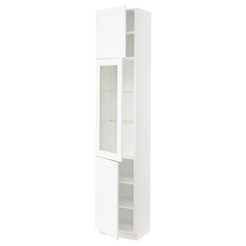 SEKTION Armoire haute pte vitr/2 ptes, blanc Enköping/blanc effet bois, 18x15x90 "