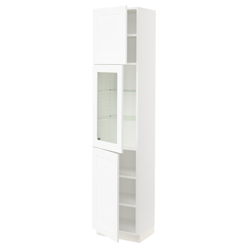 SEKTION Armoire haute pte vitr/2 ptes, blanc Enköping/blanc effet bois, 18x15x80 "