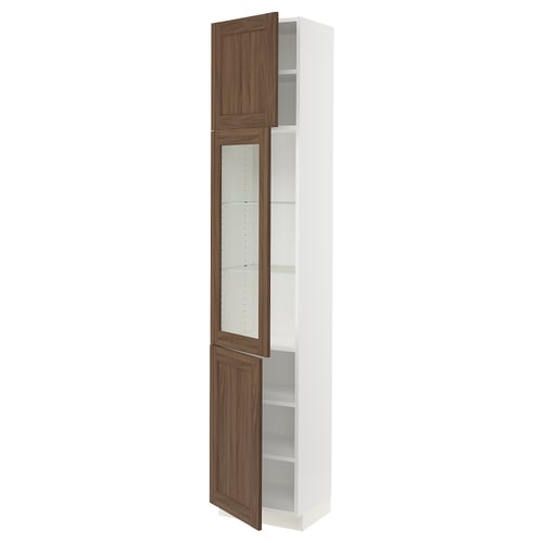 SEKTION Armoire haute pte vitr/2 ptes, blanc Enköping/brun effet noyer, 18x15x90 "