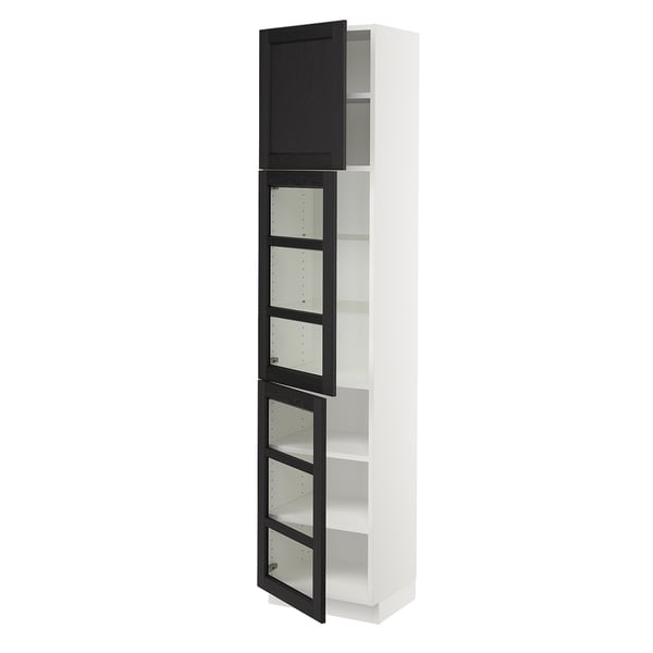 SEKTION Armoire haute pte vitr/2 ptes, blanc/Lerhyttan teinté noir, 18x15x80 "