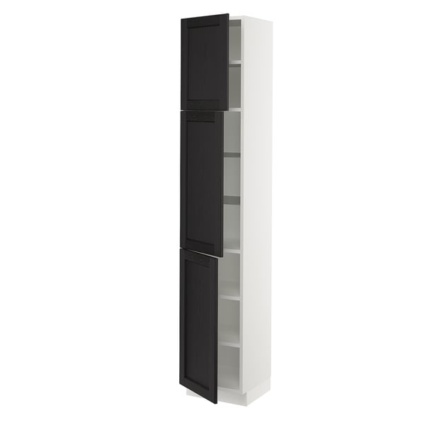 SEKTION Armoire haute pte vitr/2 ptes, blanc/Lerhyttan teinté noir, 15x15x80 "