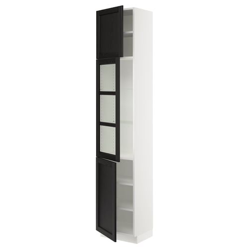 SEKTION Armoire haute pte vitr/2 ptes, blanc/Lerhyttan teinté noir, 18x15x90 "