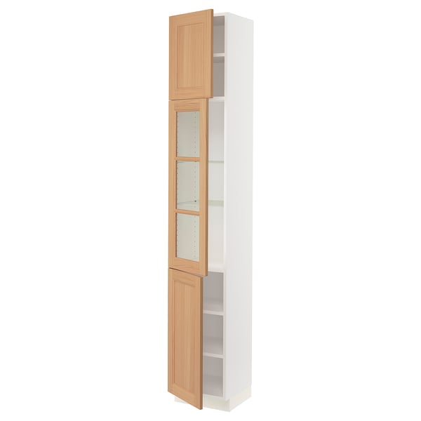 SEKTION Armoire haute pte vitr/2 ptes, blanc/Vedhamn chêne, 15x15x90 "