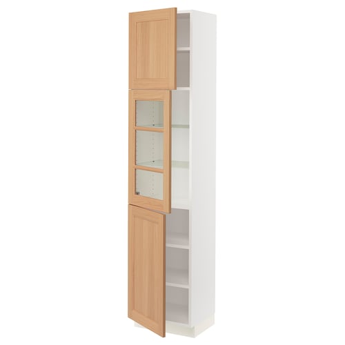 SEKTION Armoire haute pte vitr/2 ptes, blanc/Vedhamn chêne, 18x15x80 "