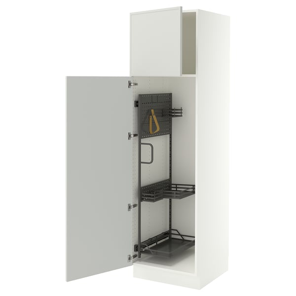 SEKTION Armoire haute+rangement coulissant, blanc/Aspudden gris clair, 24x24x80 "