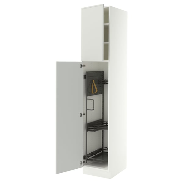 SEKTION Armoire haute+rangement coulissant, blanc/Aspudden gris clair, 18x24x90 "