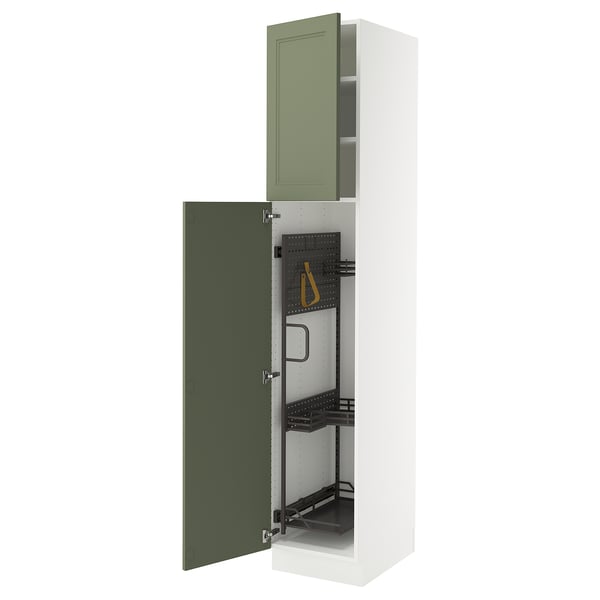 SEKTION Armoire haute+rangement coulissant, blanc/Axstad gris-vert, 18x24x90 "