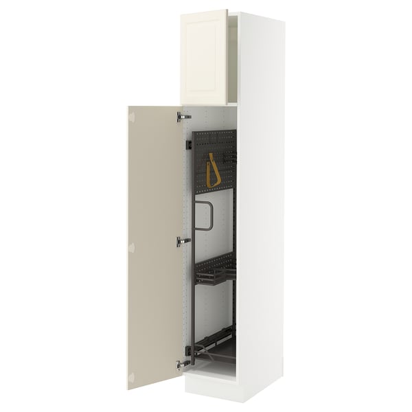SEKTION Armoire haute+rangement coulissant, blanc/Bodbyn blanc cassé, 15x24x80 "