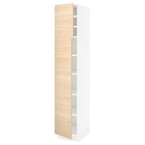 SEKTION Armoire haute + tablette/2ptes, blanc/Askersund effet frêne clair, 15x24x80 "