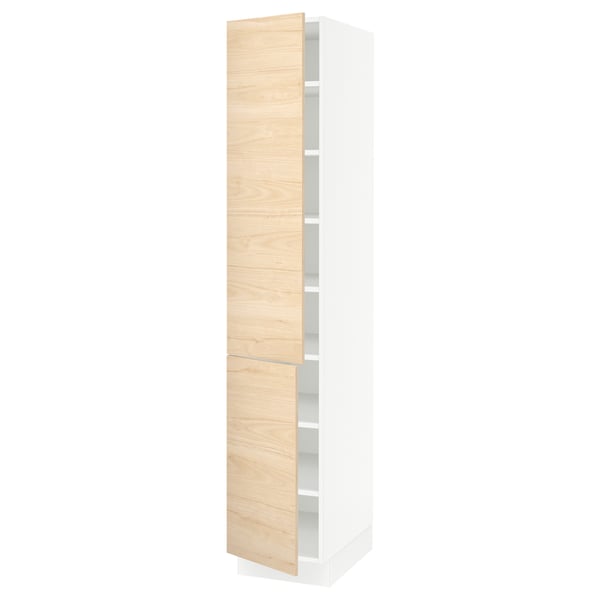 SEKTION Armoire haute + tablette/2ptes, blanc/Askersund effet frêne clair, 15x24x80 "