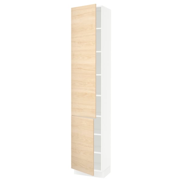 SEKTION Armoire haute + tablette/2ptes, blanc/Askersund effet frêne clair, 18x15x90 "